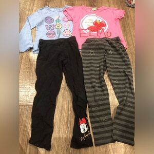 Girls Outfit Set Size 6-7 Long Sleeve Tees and Leggings 4 Pieces